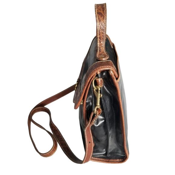 Brahmin Black Brown Leather Crocodile Embossed Top Handle Satchel Bag - Vintage - Picture 2 of 16